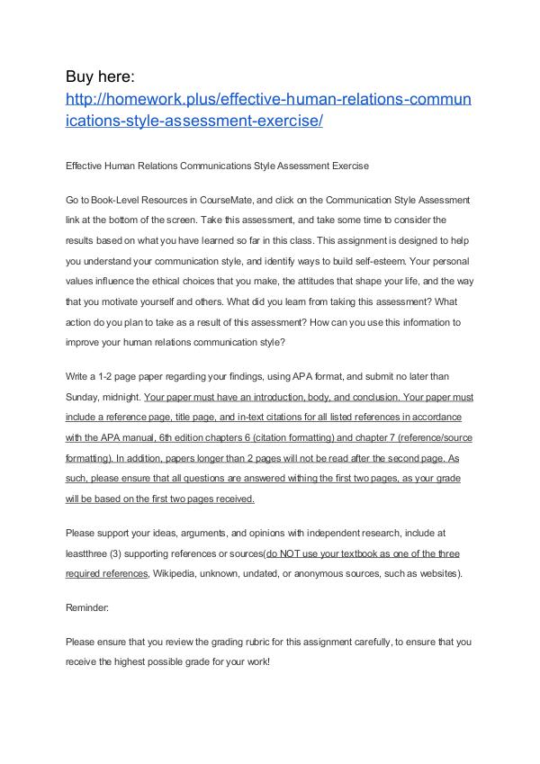 Effective Human Relations Communications Style Assessment Exercise APU