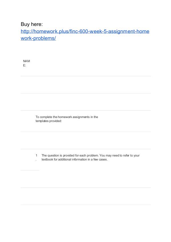 FINC 600 Week 5 Assignment Homework Problems APU