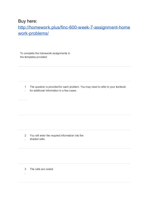 FINC 600 Week 7 Assignment Homework Problems APU