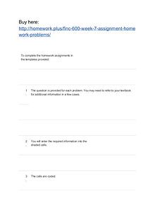 FINC 600 Week 7 Assignment Homework Problems