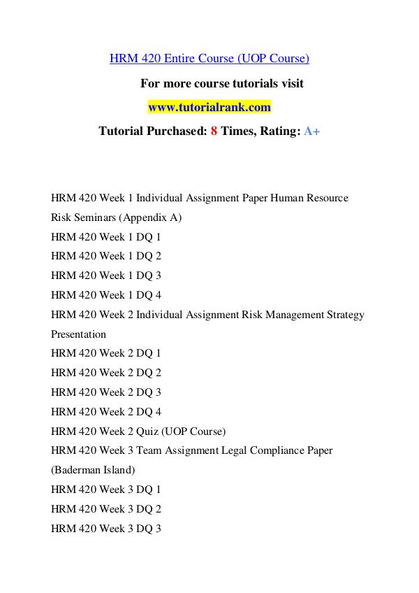 HRM 42O Course Great Wisdom / tutorialrank.com HRM 42O Course Great Wisdom / tutorialrank.com