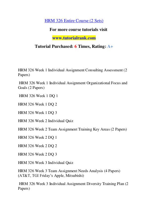 HRM 326 Course Great Wisdom / tutorialrank.com HRM 326 Course Great Wisdom / tutorialrank.com