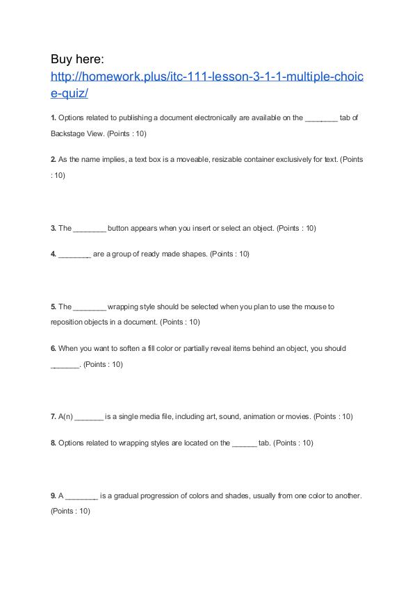 ITC 111 Lesson 3-1.1 Multiple Choice Quiz APU