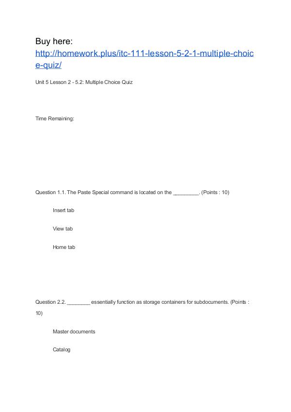 ITC 111 Lesson 5-2.1 Multiple Choice Quiz APU