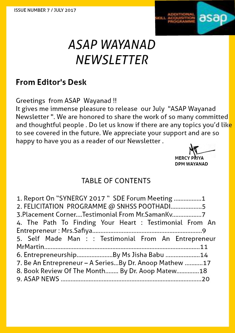 ASAP WAYANAD  NEWSLETTER  JULY  EDITION