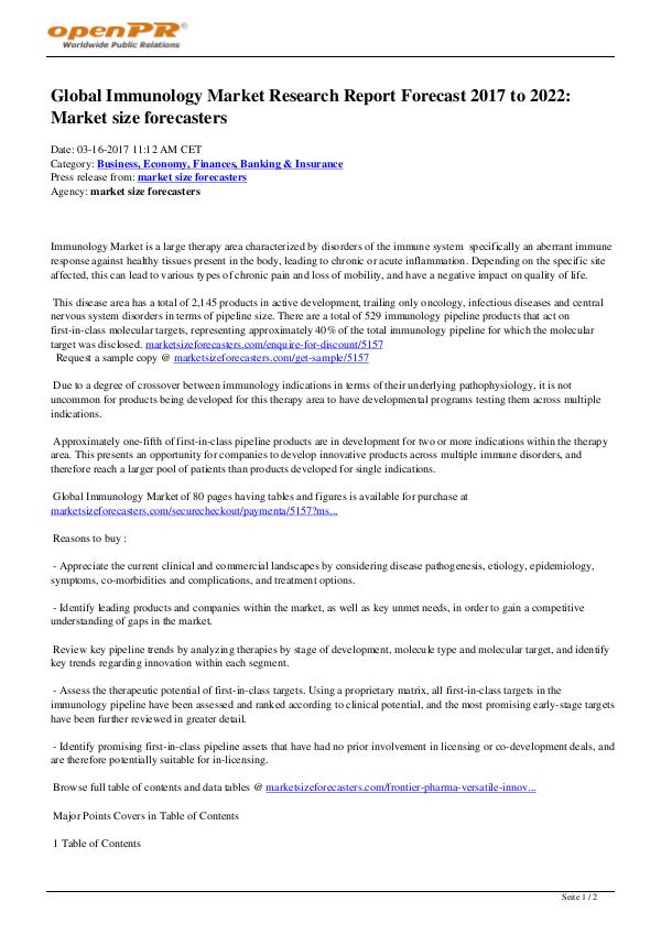 Global Immunology Sales Market size forecasters 2022 Product Overview Global Immunology Market by Type