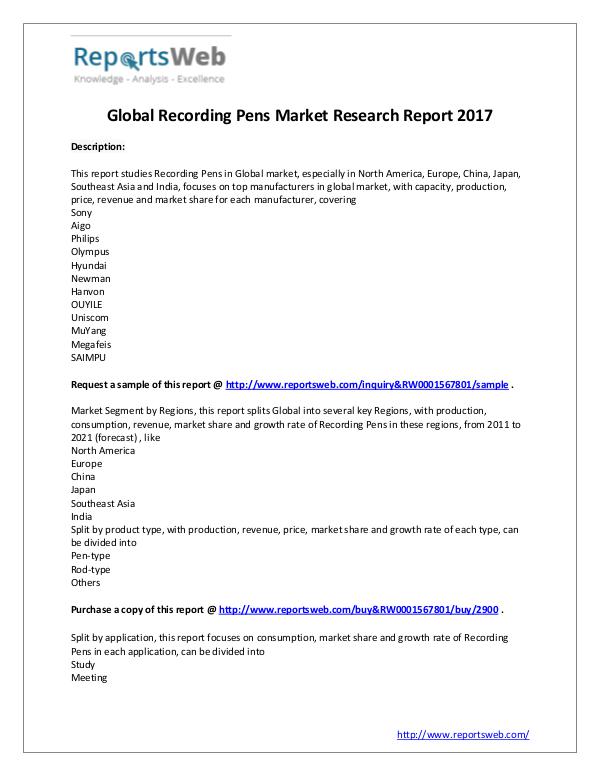 Market Analysis Latest Study: 2017 Global Recording Pens Market