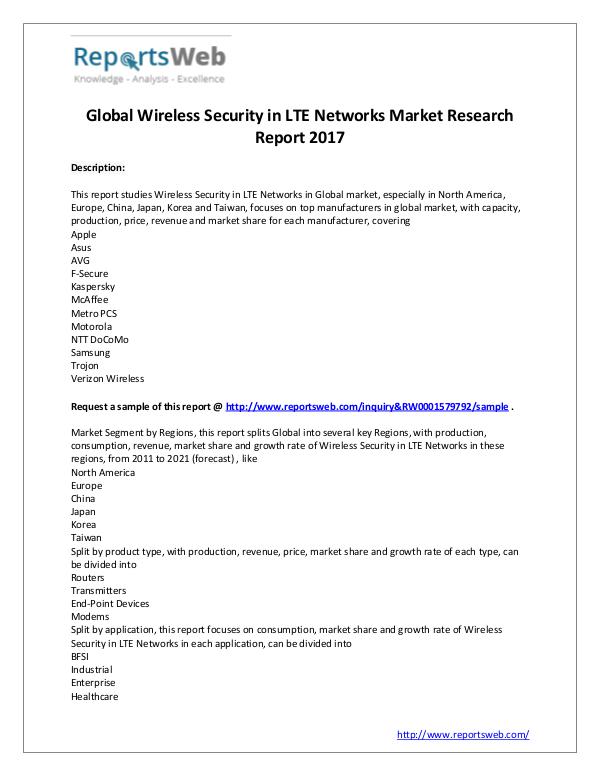 Global Wireless Security in LTE Networks Industry