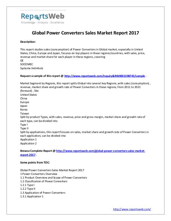 Market Analysis New Study: Global Power Converters Sales Market