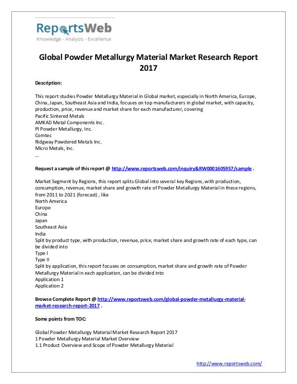 Market Analysis Powder Metallurgy Market - Global Trends Study