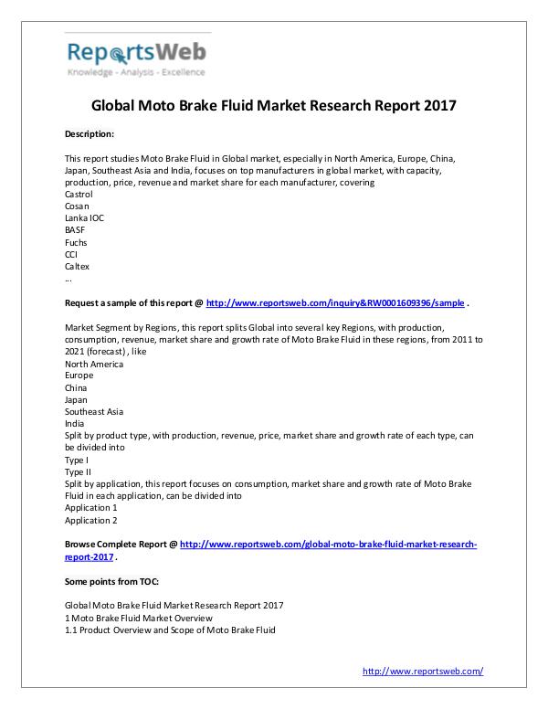 Market Analysis 2017 Study - Global Moto Brake Fluid Market