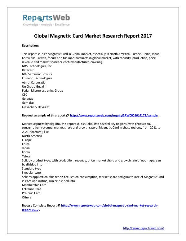 Magnetic Card Market - Global Research Report 2017