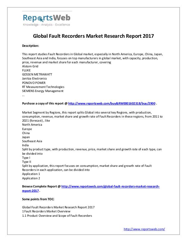 Global Fault Recorders Market Overview 2017-2022