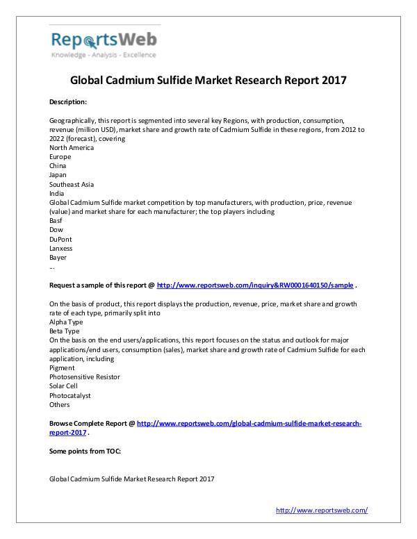 2017 New Study: Global Cadmium Sulfide Market