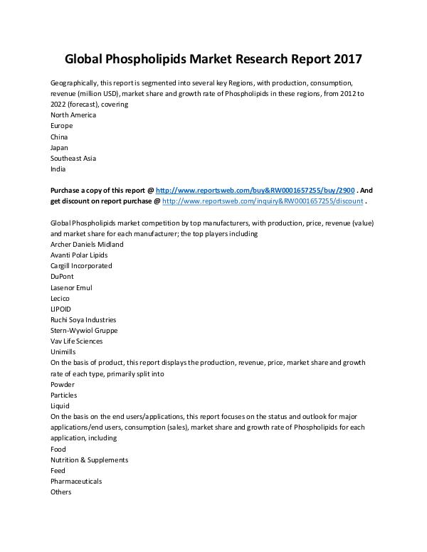 Market Analysis Phospholipids Market - Global Trends Study