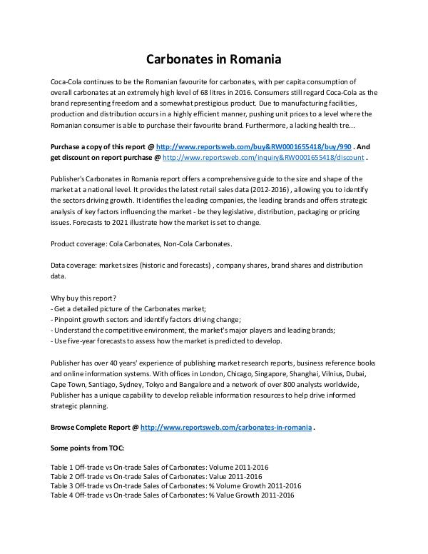 Market Analysis Carbonates in Romania - Industry Analysis
