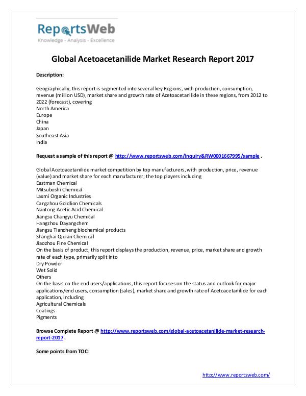 New Study: 2017 Global Acetoacetanilide Market