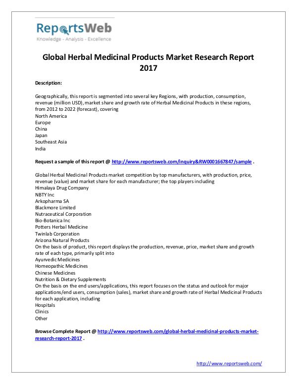 Herbal Medicinal Products Market 2017