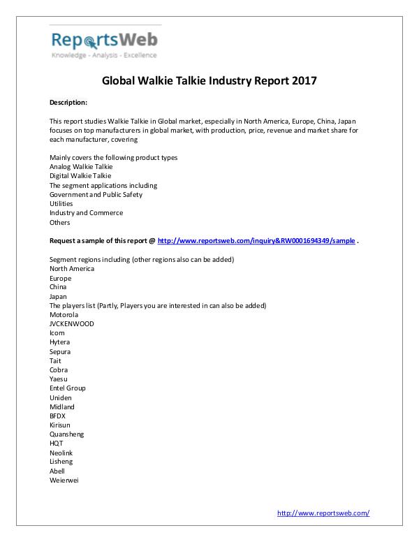 New Study: 2017 Global Walkie Talkie Market