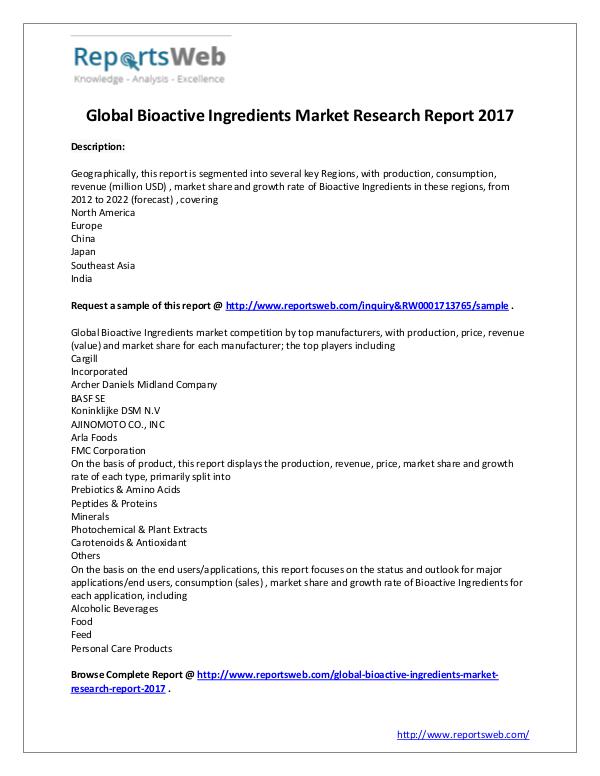 Market Analysis 2017 Study - Global Bioactive Ingredients Market