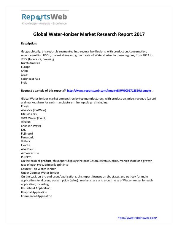 Market Analysis 2017 Study: Global Water-Ionizer Industry