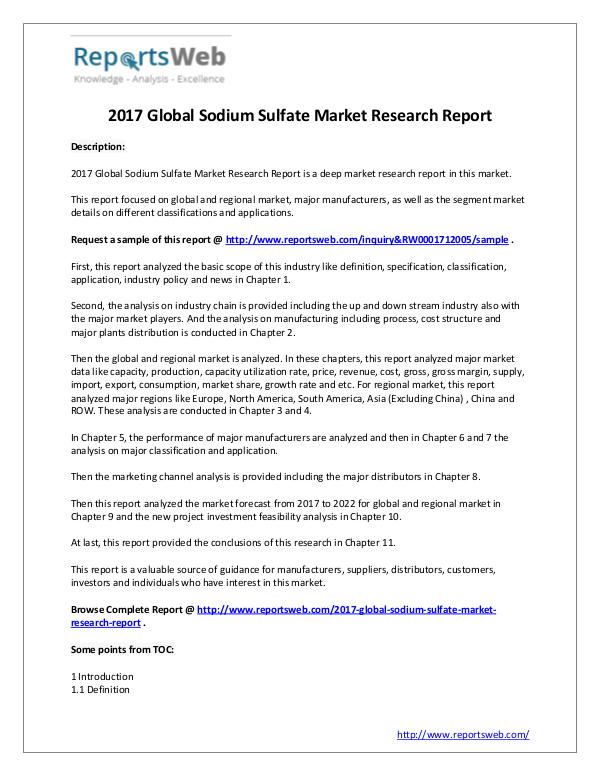 Market Analysis Sodium Sulfate Industry – Global Analysis 2017