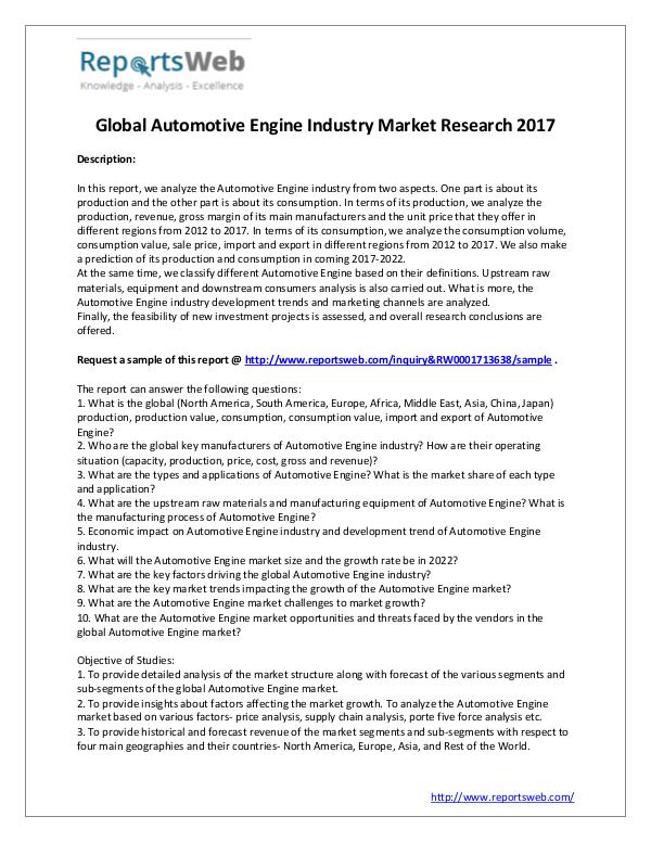 Market Analysis SWOT Analysis of Global Automotive Engine Market