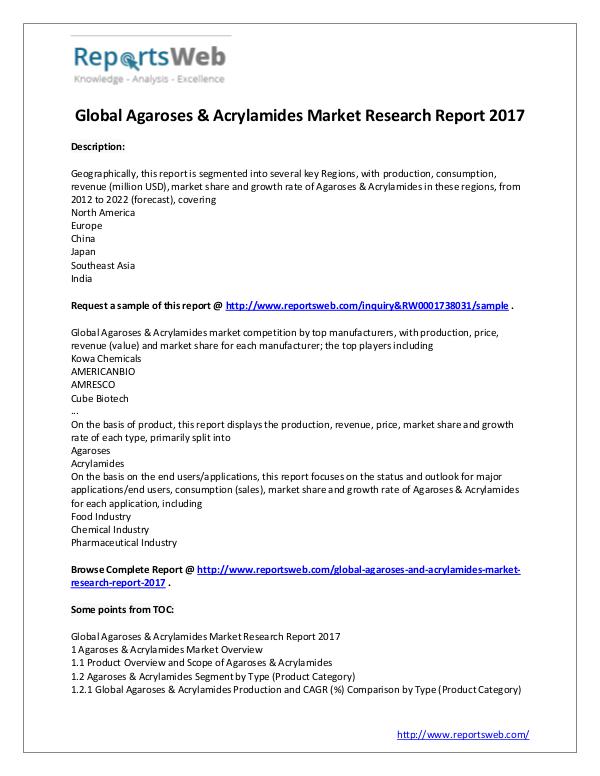 Market Analysis 2017 Study - Global Agaroses & Acrylamides Market