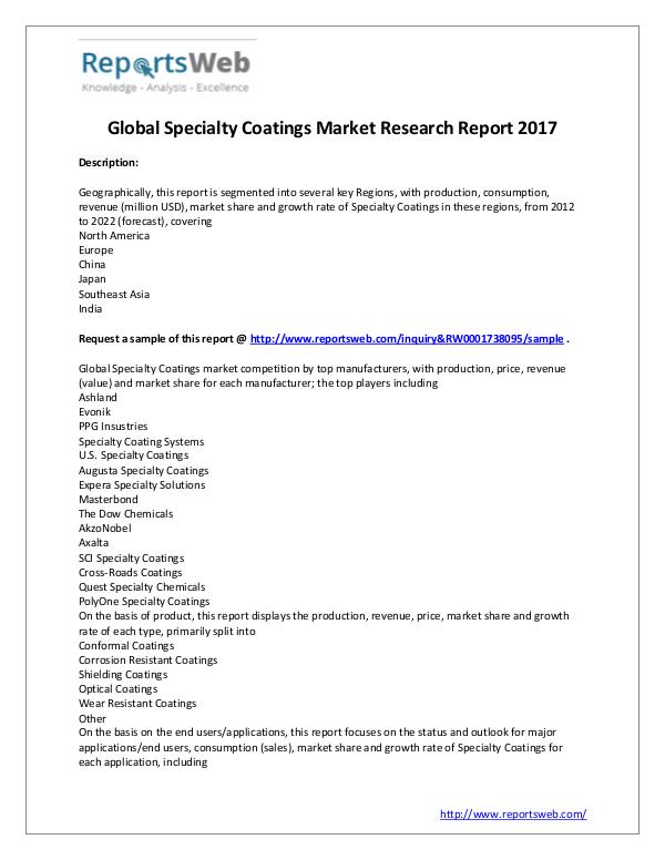 Market Analysis Global Market Size of Specialty Coatings Industry