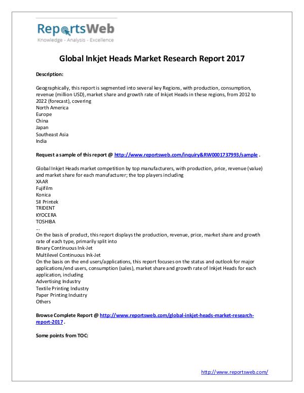 Market Analysis 2017 Study - Global Inkjet Heads Market