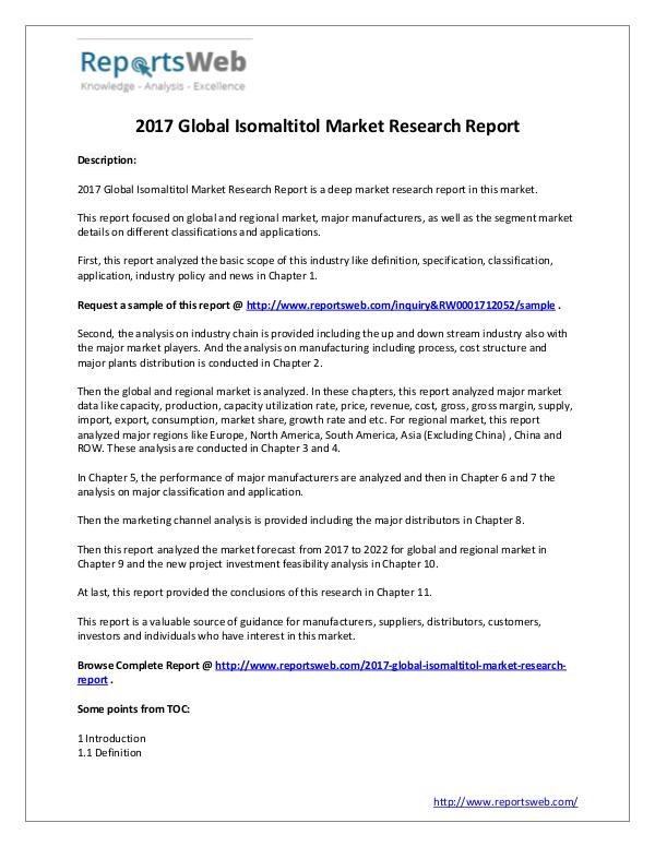 Isomaltitol Industry 2017