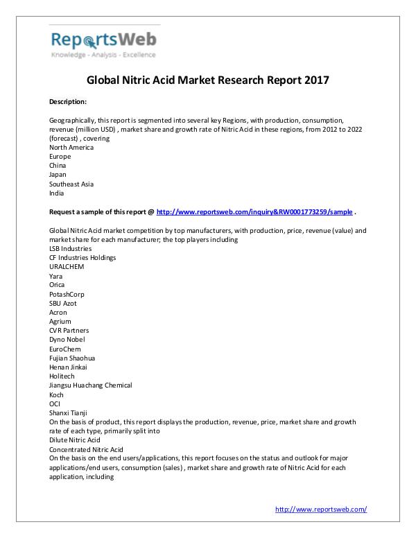 New Study: 2017 Global Nitric Acid Market