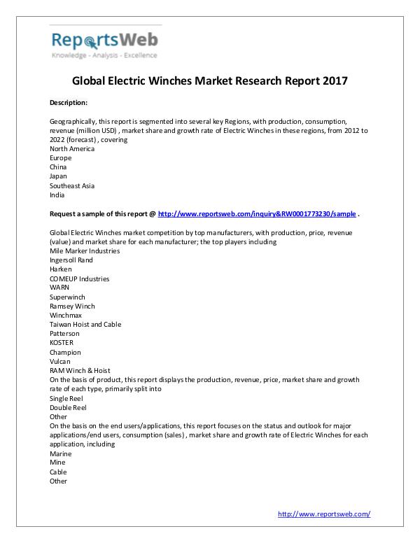 New Study: 2017 Global Electric Winches Market