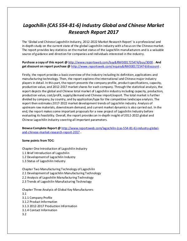 Market Analysis Market Status of Lagochilin Industry 2017