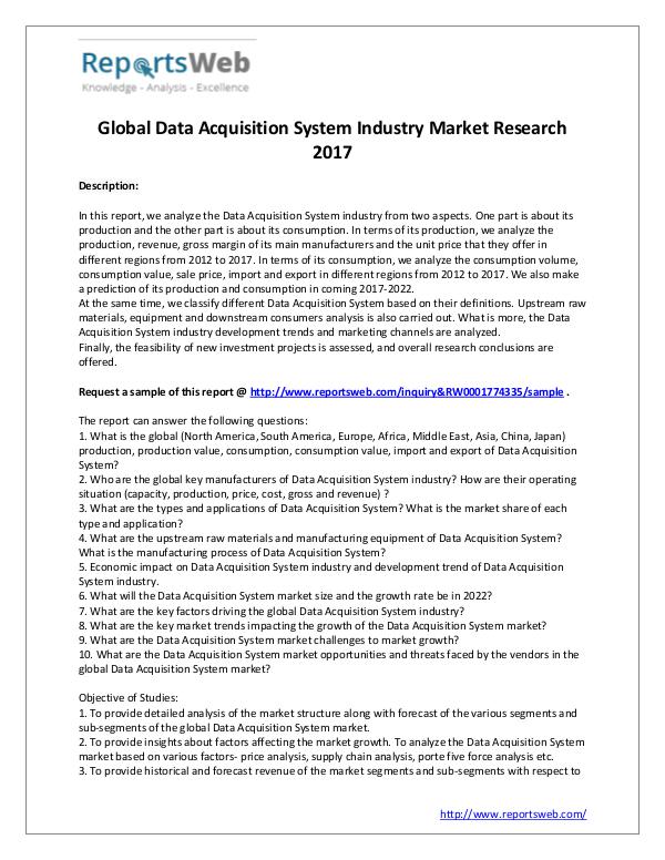 2017 Study - Global Data Acquisition System Market