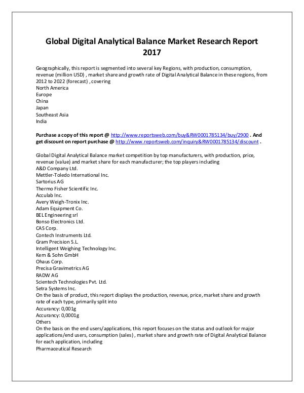 Market Analysis Global Digital Analytical Balance Industry 2017