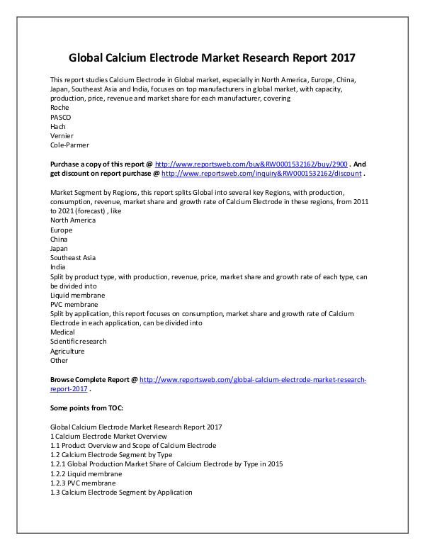 Market Analysis 2017 Study - Global Calcium Electrode Market