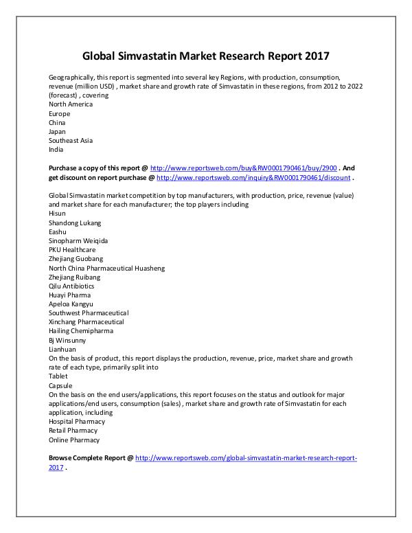 Market Analysis Simvastatin Market Sales, Revenue and Share Study
