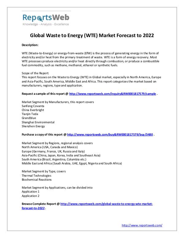 Market Analysis 2017 Study - Global Waste to Energy Market