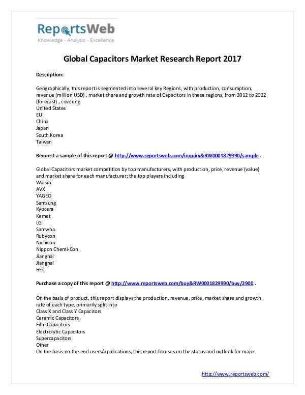 Market Analysis 2017 Analysis: Global Capacitors Industry