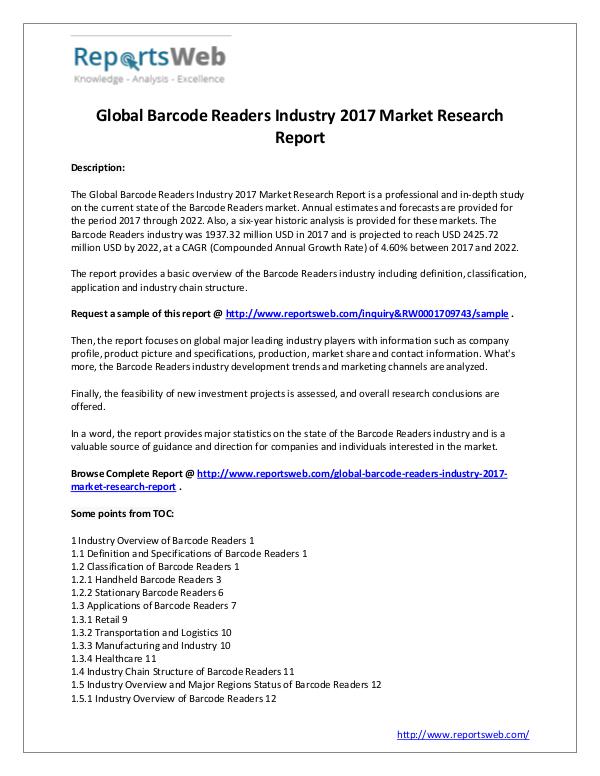 Market Analysis 2017 Study - Global Barcode Readers Market