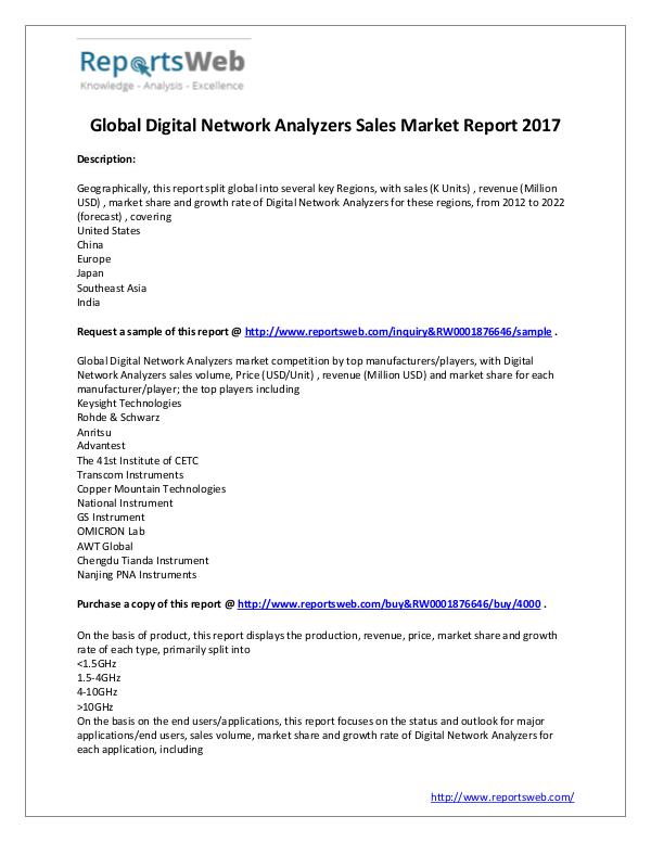 Market Analysis 2017 Global Digital Network Analyzers Market