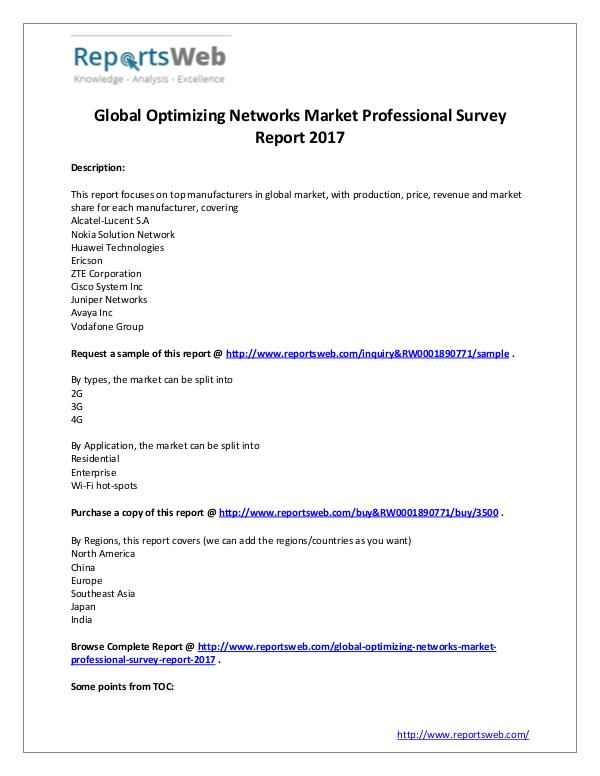 Market Analysis Optimizing Networks Market 2017 Emerging Trends