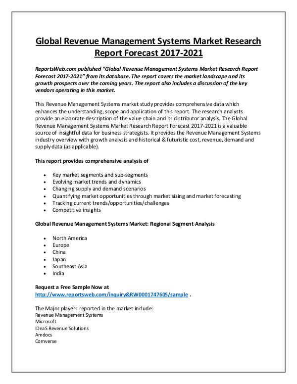 Revenue Management Systems Market 2017 Emerging Tr