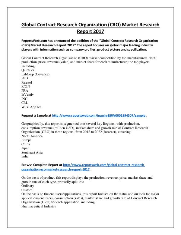2017 Contract Research Organization Market