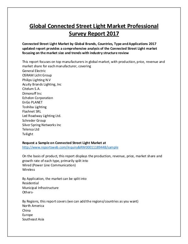 Market Analysis Connected Street Light Market 2017 Share & Growth