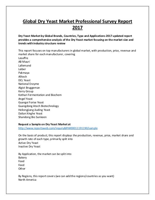 SWOT analysis of Global Dry Yeast Industry 2017