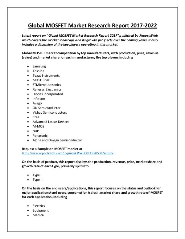 MOSFET Market 2017 Development Trends