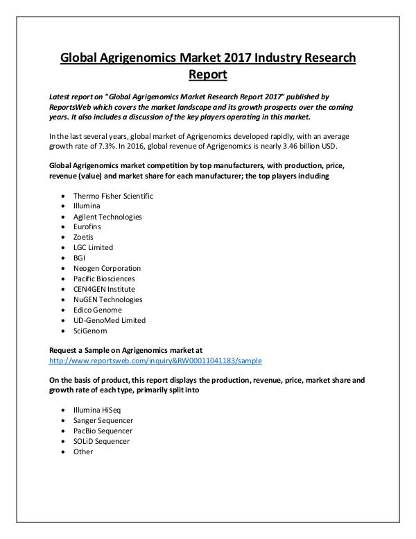 Market Analysis Agrigenomics Market 2017 Share and Growth