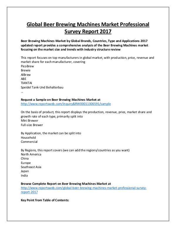 Market Analysis Beer Brewing Machines Market Overview to 2022